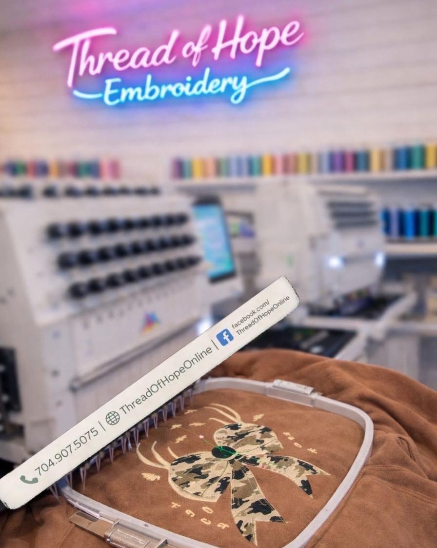 Thread of Hope Camo Bow Embroidered Hoodie β Tan