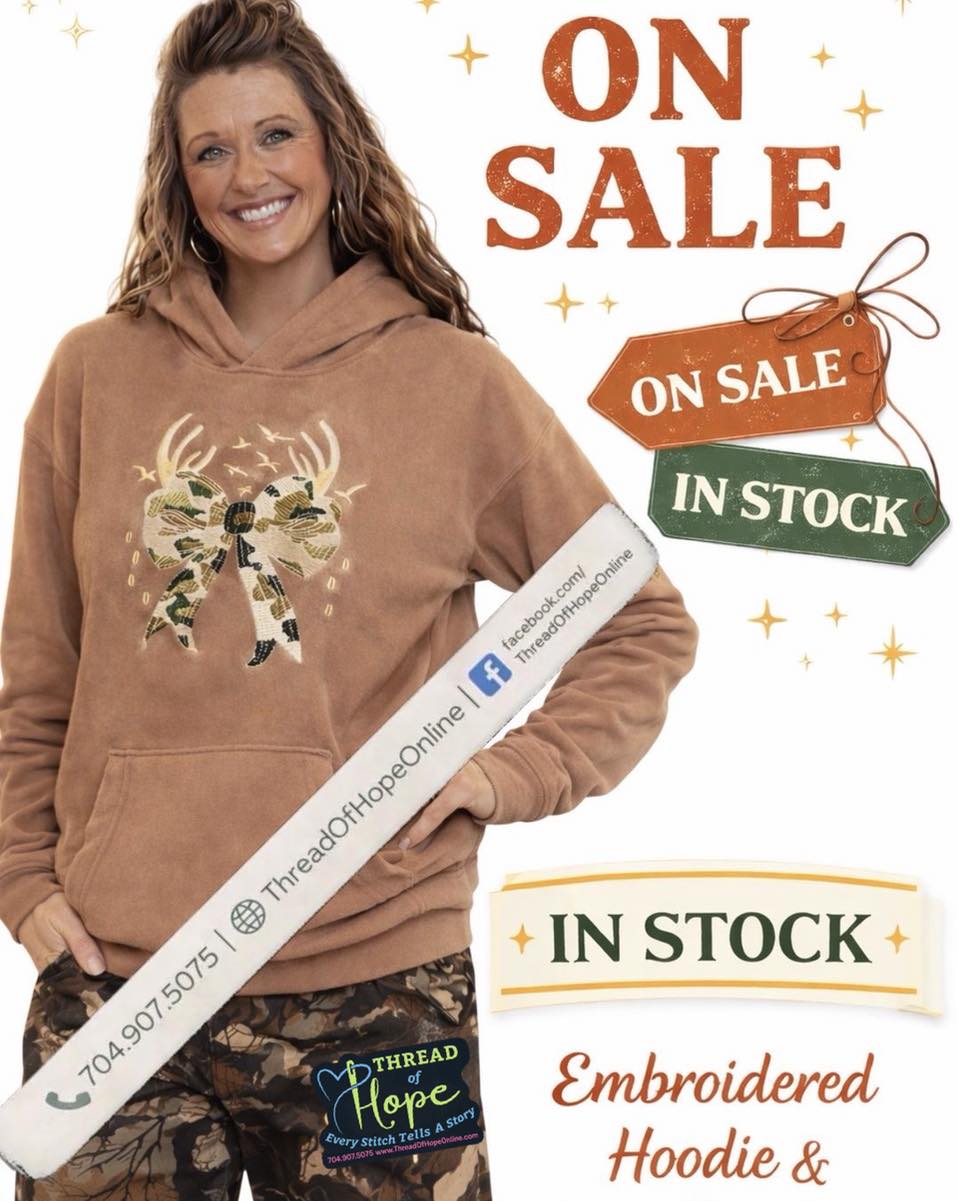 Thread of Hope Camo Bow Embroidered Hoodie – Tan