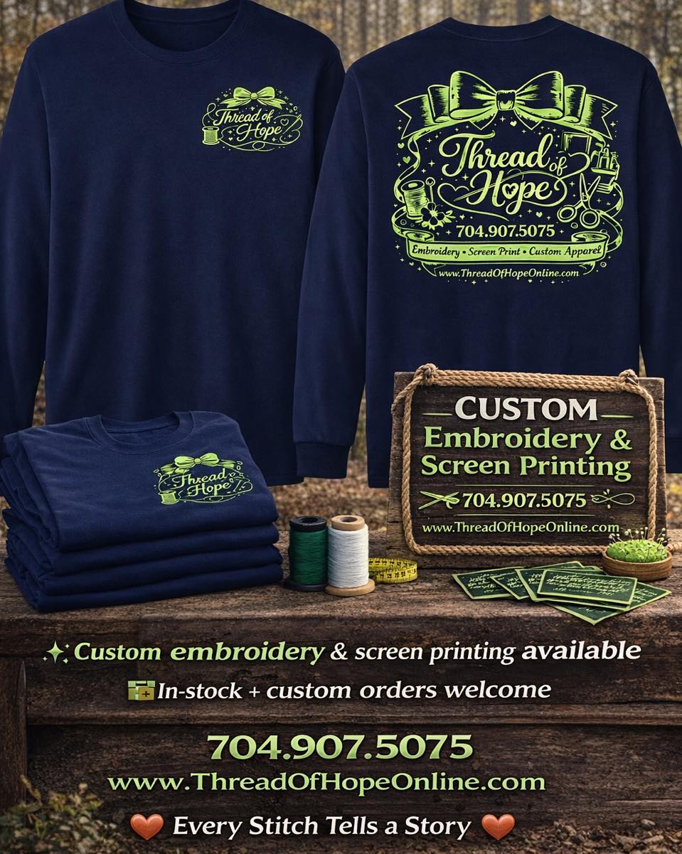Thread of Hope Signature Screen-Printed Long Sleeve Tee – Navy