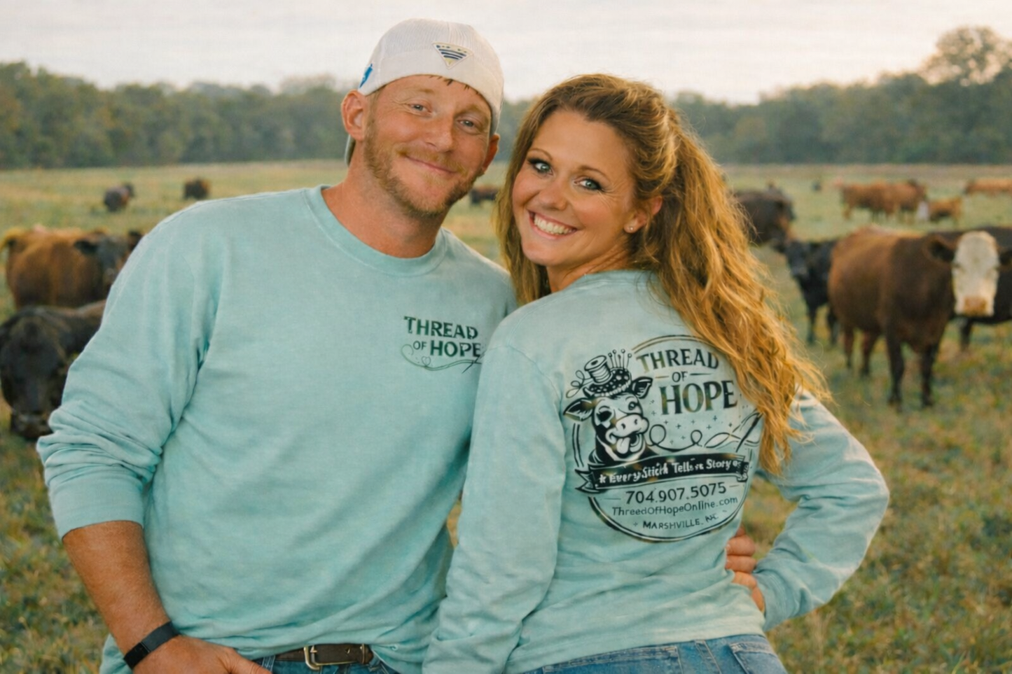Thread of Hope Signature Cow Logo Screen-Printed Long Sleeve Tee – Seafoam