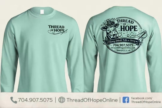 Thread of Hope Signature Cow Logo Screen-Printed Long Sleeve Tee – Seafoam