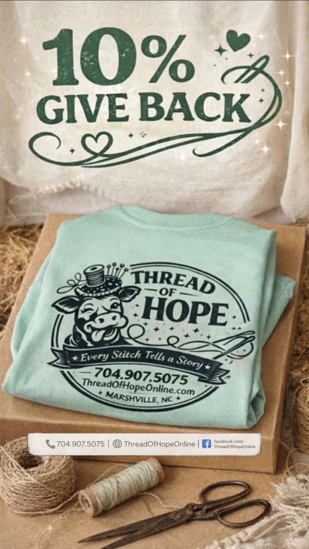Thread of Hope Signature Cow Logo Screen-Printed Long Sleeve Tee – Seafoam